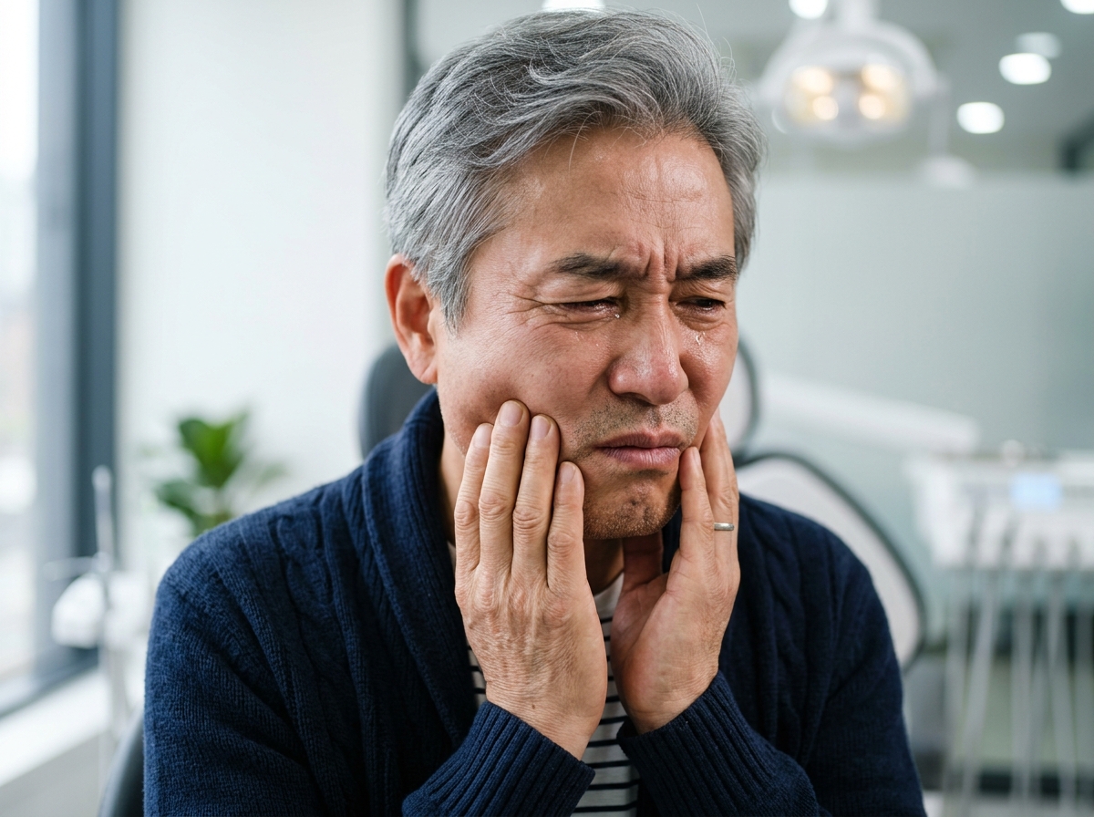 치통으로 괴로워하는 60대 남성